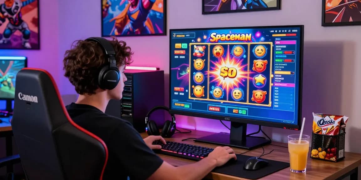 Permainan Spaceman Slot kangtoto, dinamis dan mengasyikkan, dengan pemain fokus di layar berkualitas tinggi.