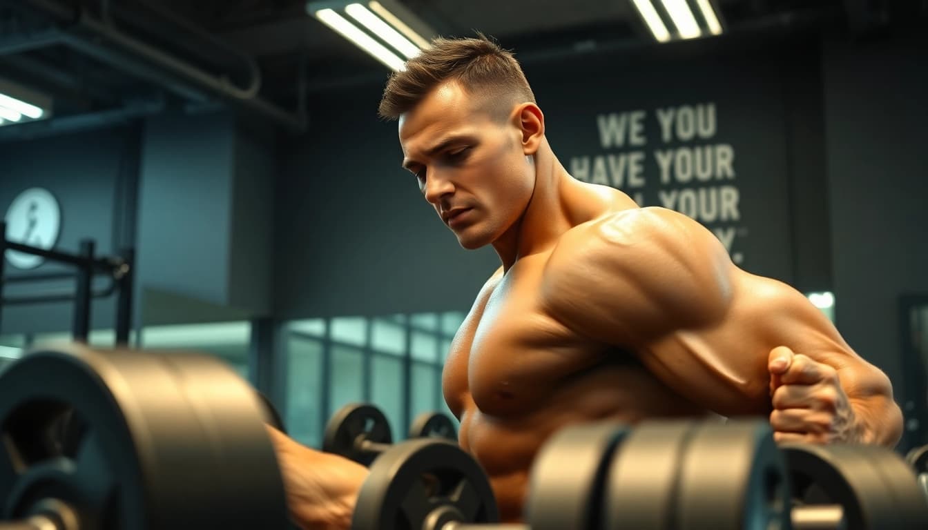 Boldobal Boldenone Undecanoate golden bottles showcased prominently in a fitness studio.