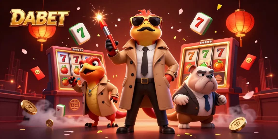 Play fun slots and jackpots at DABET with raptors sneakily entering a casino.