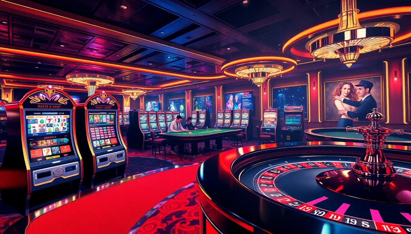 Experience the thrill of gambling at https://33win.free/ with a vibrant casino scene featuring exciting slot machines and roulette.