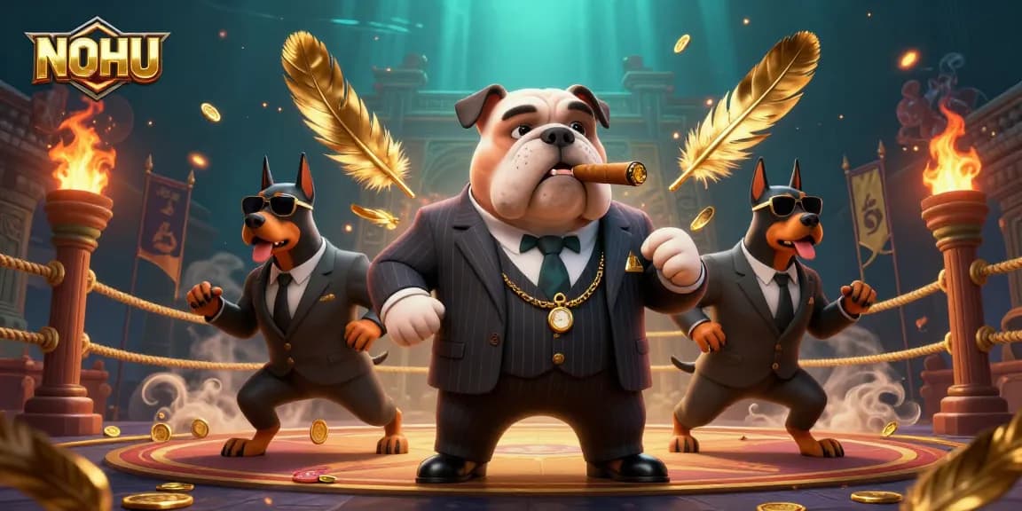 Engaging illustration of NOHU's mafia dog boss promoting thrilling casino action.