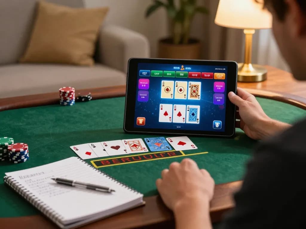 Engaging in strategic online blackjack gameplay with CO88 on a tablet, cozy atmosphere