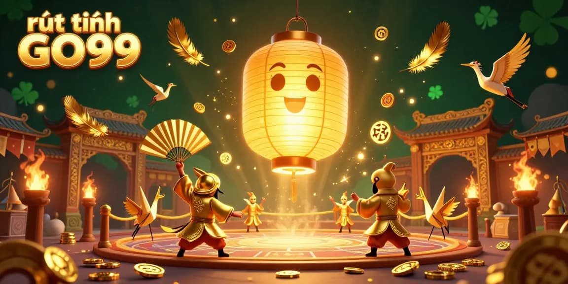 Engage with the rút tiền GO99 scene featuring golden lanterns and casino elements showcasing fun.