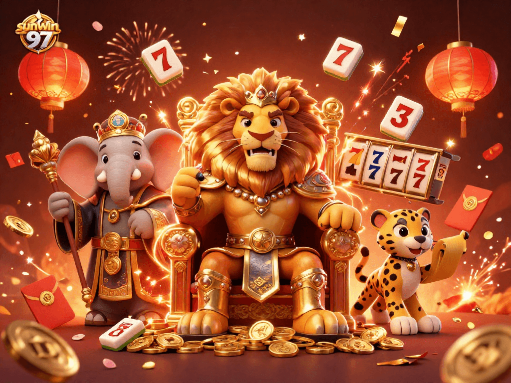 Experience thrilling wins at sunwin 97 with a lively casino-themed adventure illustration.