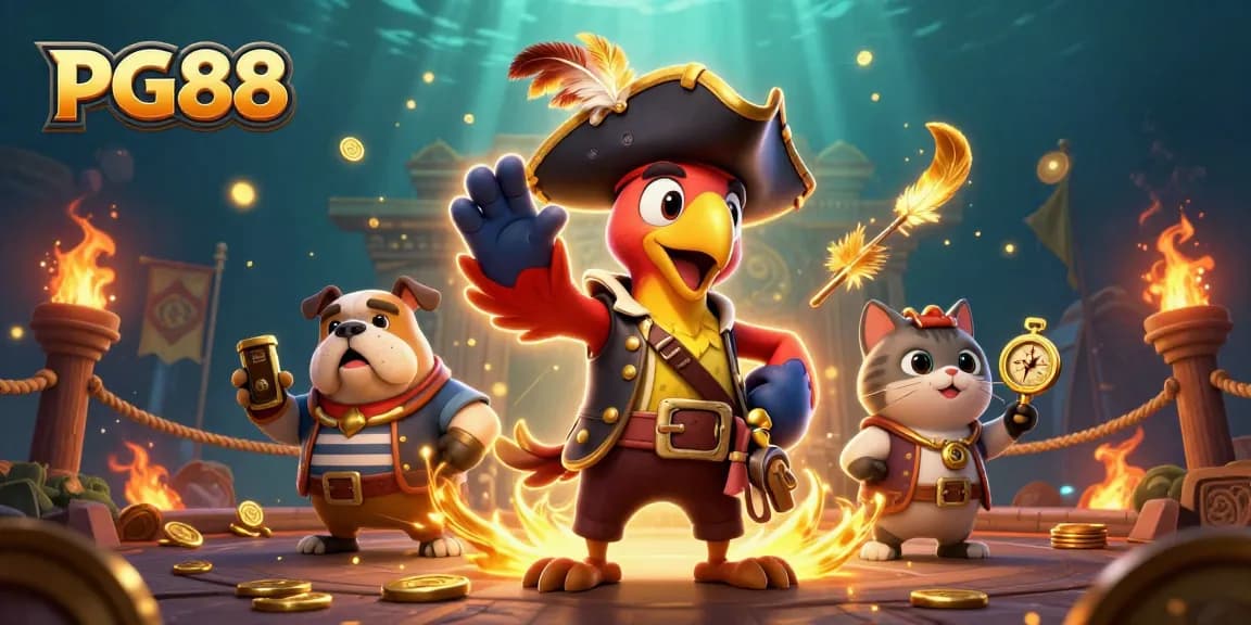 Experience thrilling gameplay with PG88, a vibrant gambling scene featuring pirate characters and atmospheric casino elements.