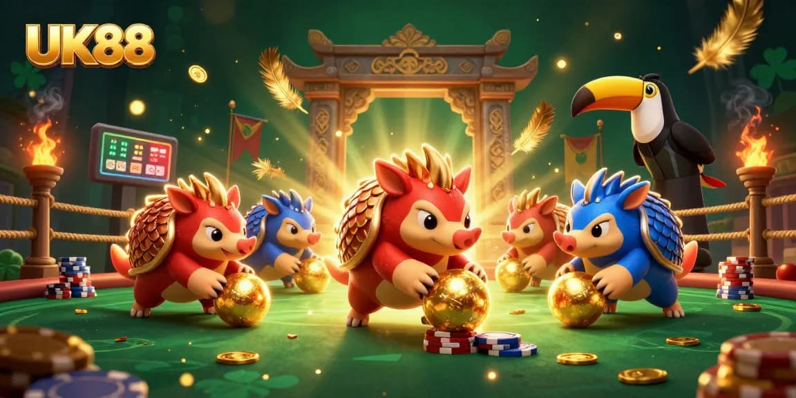 Engage in thrilling gameplay at UK88's unique 3D casino experience featuring cartoon pangolins.