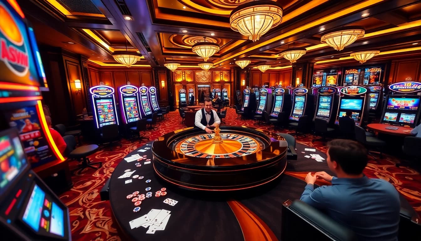 Experience the thrilling ambiance of Sunwin with vibrant roulette tables and casino excitement.