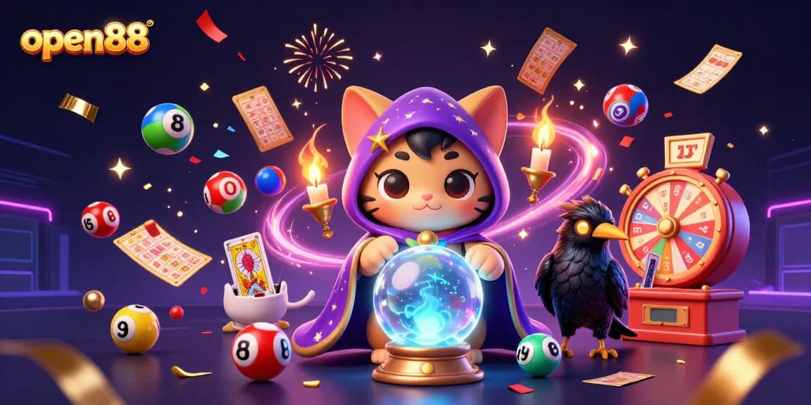Experience thrilling games on open88 with a packed scene of mystical characters and vibrant gambling elements.