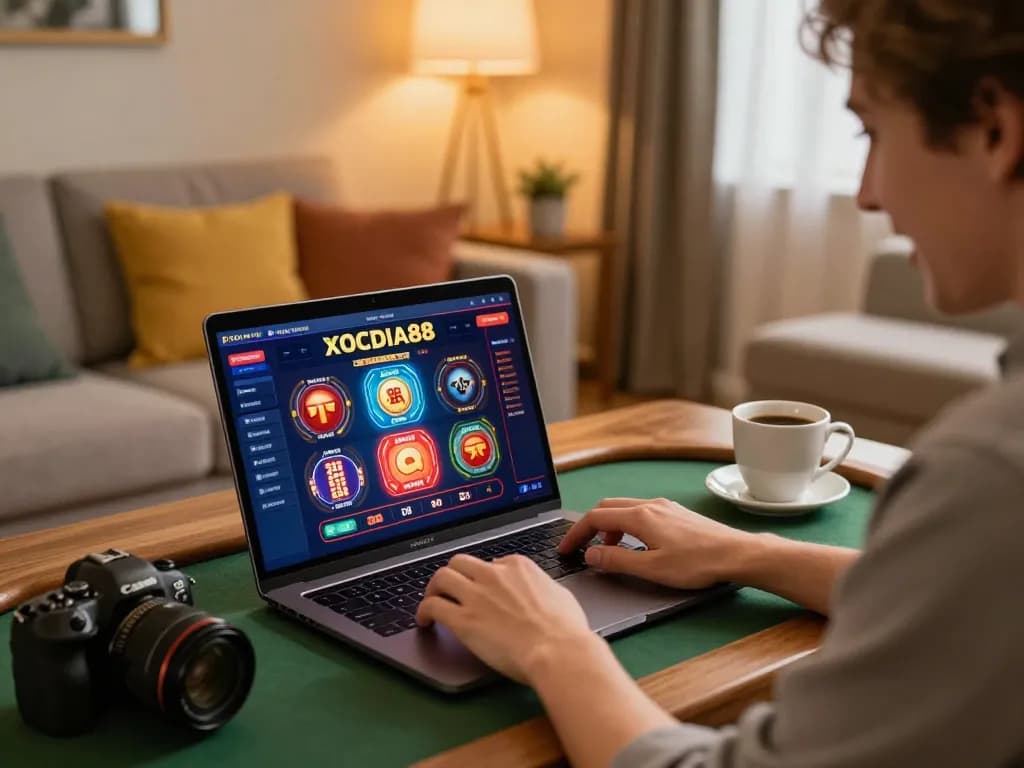 Engaging moment on XOCDIA88 as a player enjoys online gaming at home, capturing the excitement of casino play.