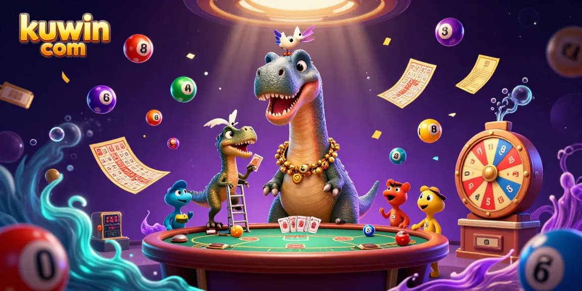 Experience thrilling gaming with kuwin com, featuring a giant dinosaur and dynamic casino elements.