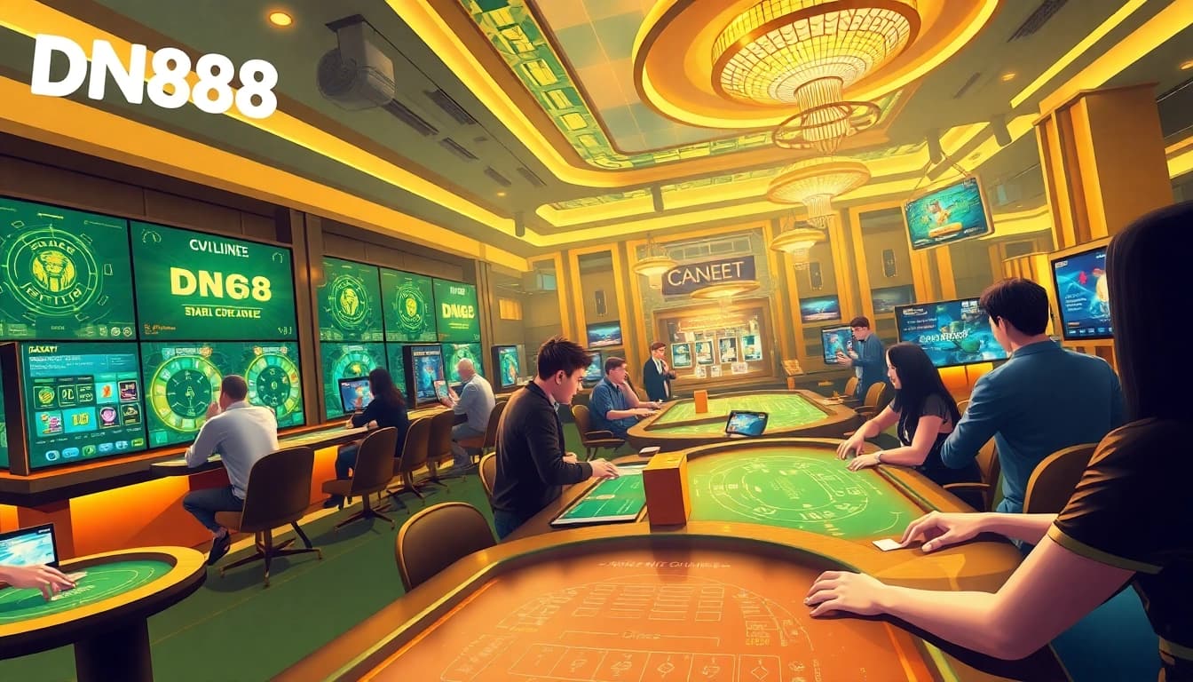Experience the excitement of DN88 with a vibrant casino scene showcasing engaging games and modern technology.