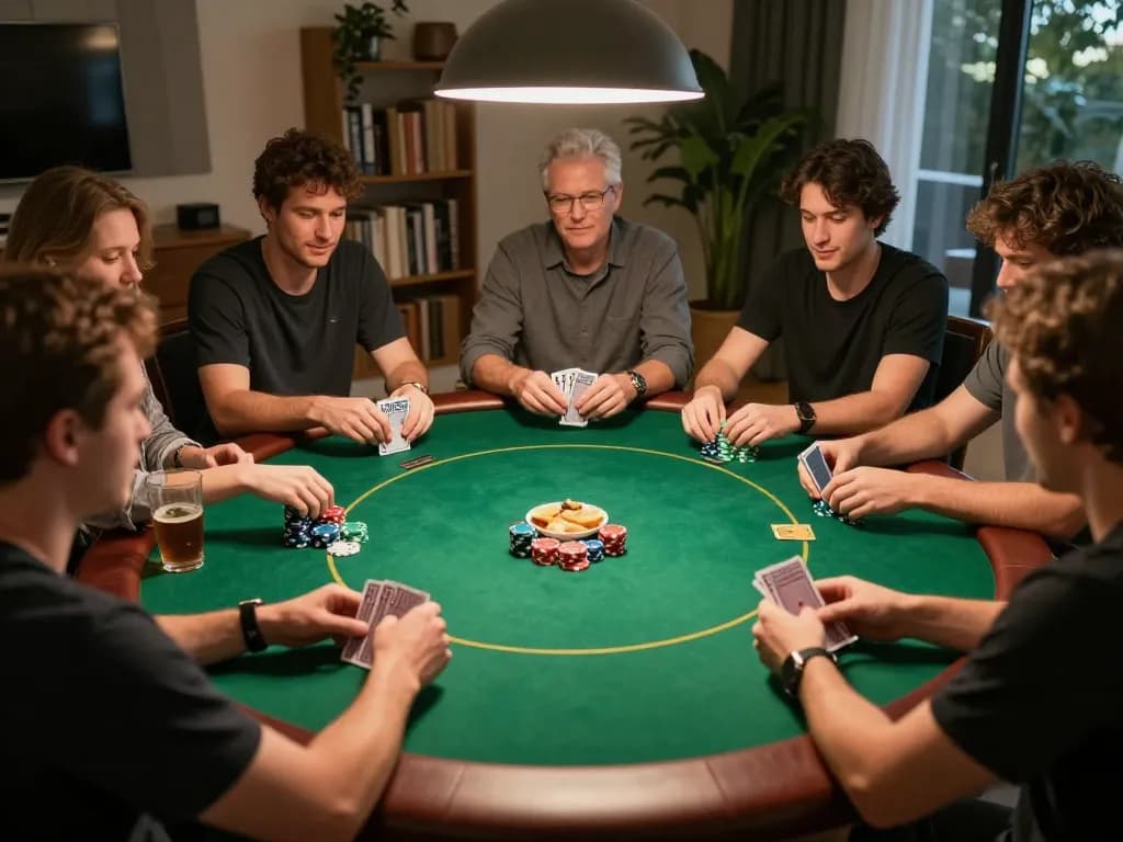 Enjoying a thrilling game at home poker night with friends, showcasing strategic gameplay at https://rr99.uk.com/.