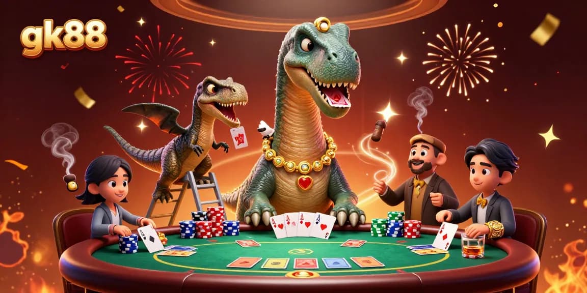 Join the excitement at gk88 casino with a brontosaurus dealer and thrilling poker action.