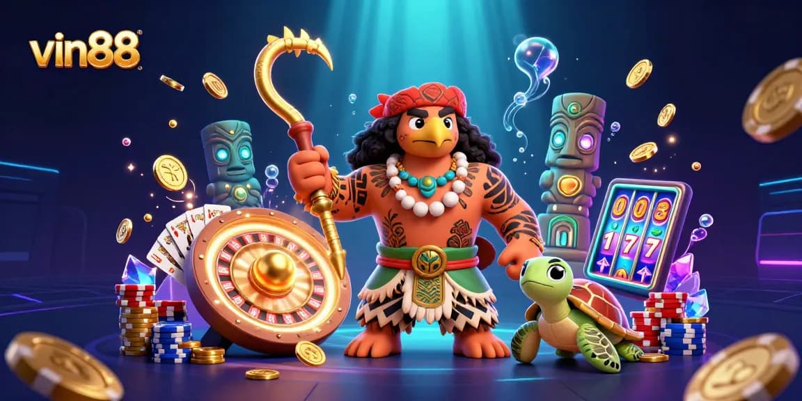 Experience thrilling gaming at vin88 with a vibrant 3D illustration showcasing casino glory.