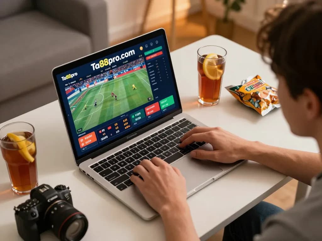 Engaging online sports betting experience on ta88pro.com with vibrant screen display and essential gaming items.