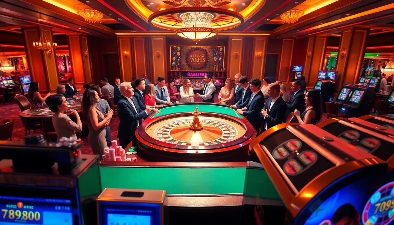 The thrilling gaming experience at 789P casino with roulette and vibrant slot machines.
