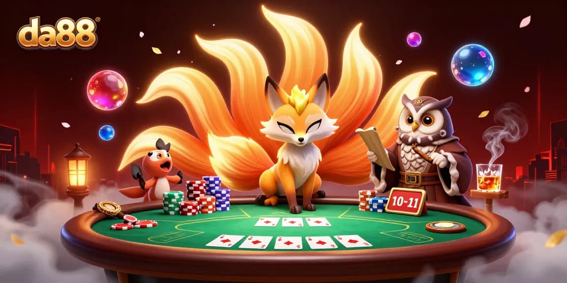 Engage in captivating gameplay at da88 with a vibrant scene showcasing poker excitement and mystical elements.