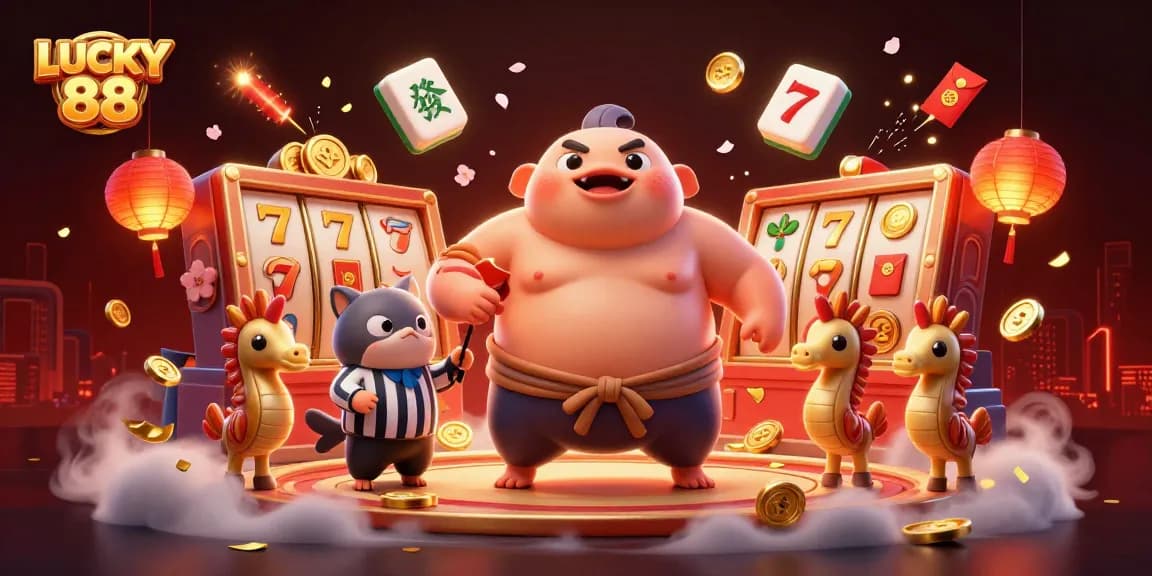 Experience LUCKY 88 with this engaging 3D illustration featuring a lively casino scene.
