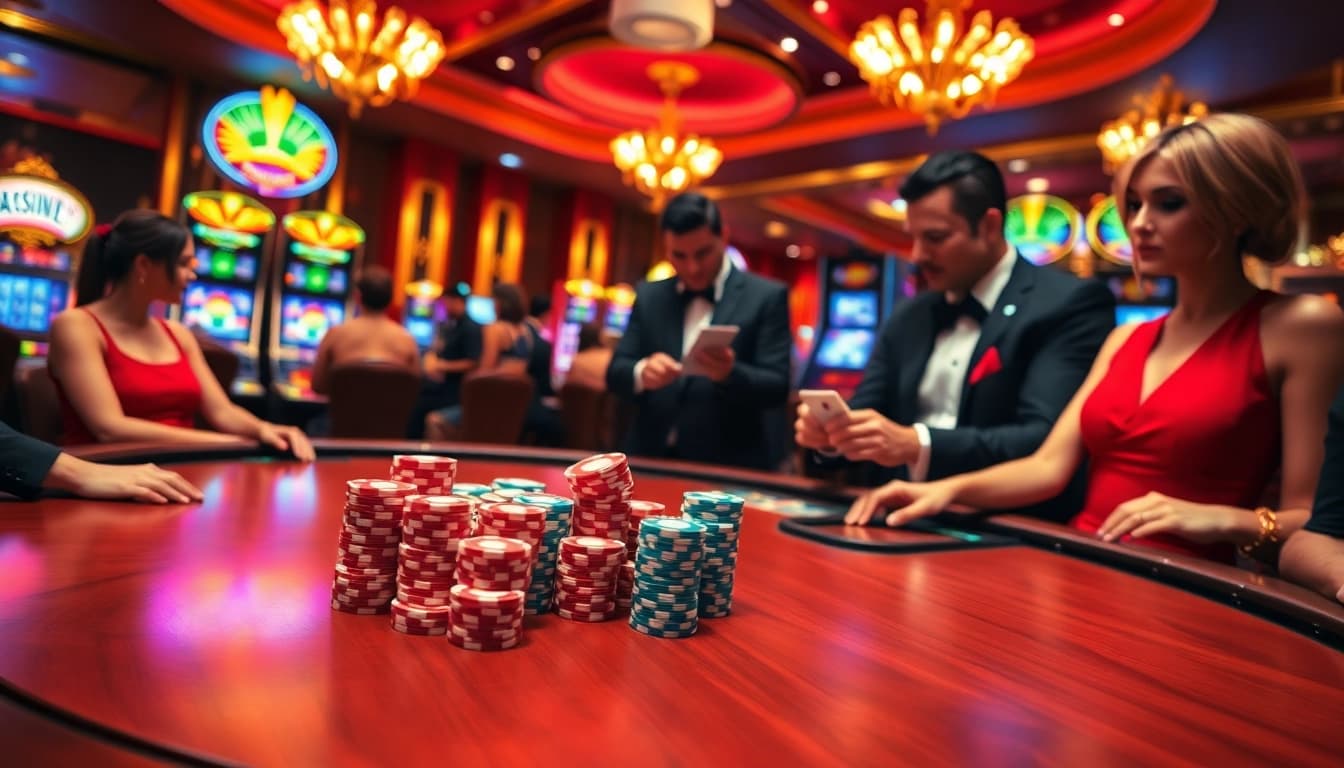 Exciting poker action at a lavish casino featuring the exclusive atmosphere of https://max88.bz/.