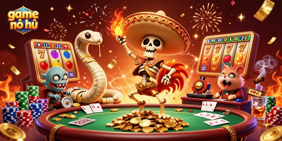 Experience the thrill of game nổ hũ with vibrant symbols and characters celebrating jackpot wins.
