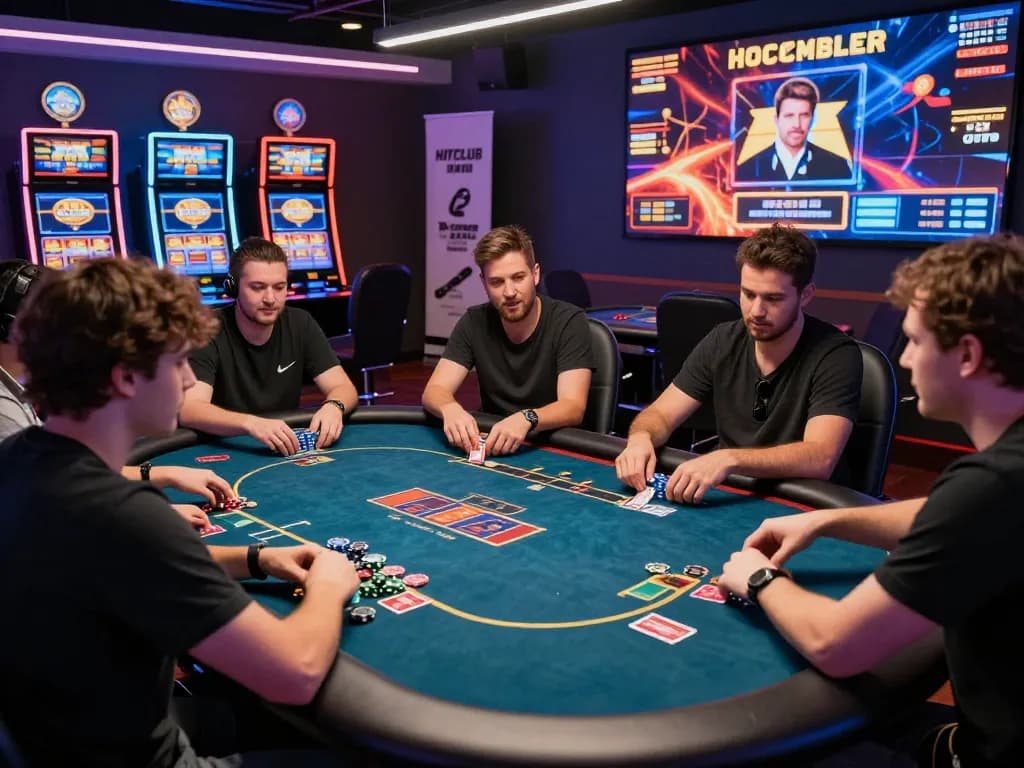 Exciting HITCLUB online gaming atmosphere with diverse players at a poker table.