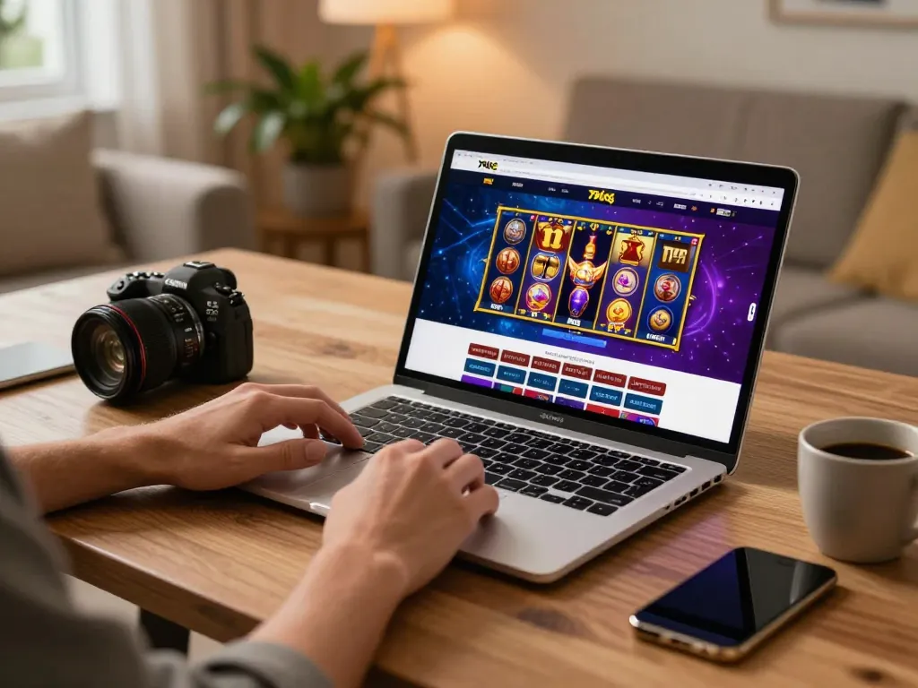 Engaging player strategizes on 79king casino platform from a cozy home setup