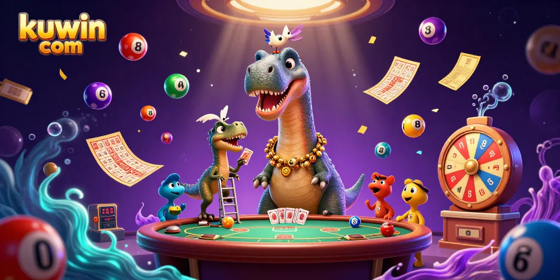 Experience thrilling gaming with kuwin com, featuring a giant dinosaur and dynamic casino elements.