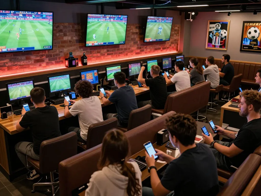 Socolive users placed bets while enjoying live football matches in an energetic sports lounge.