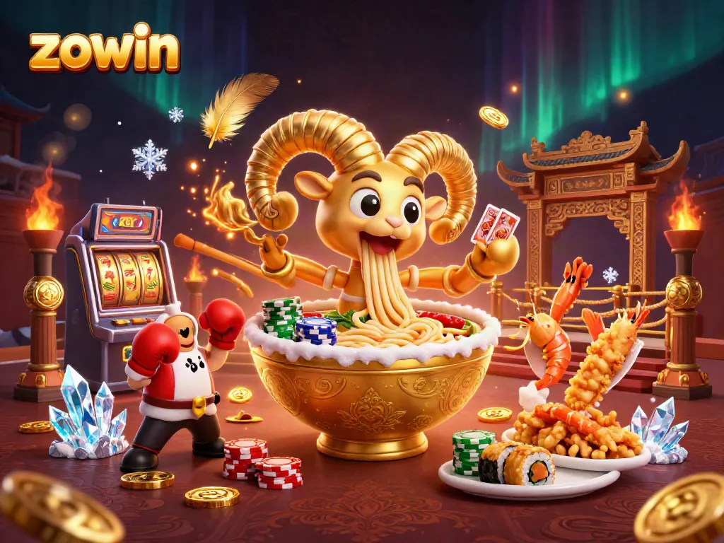 Zowin offers vibrant online casino action with a lively 3D illustration featuring unique characters and game elements.