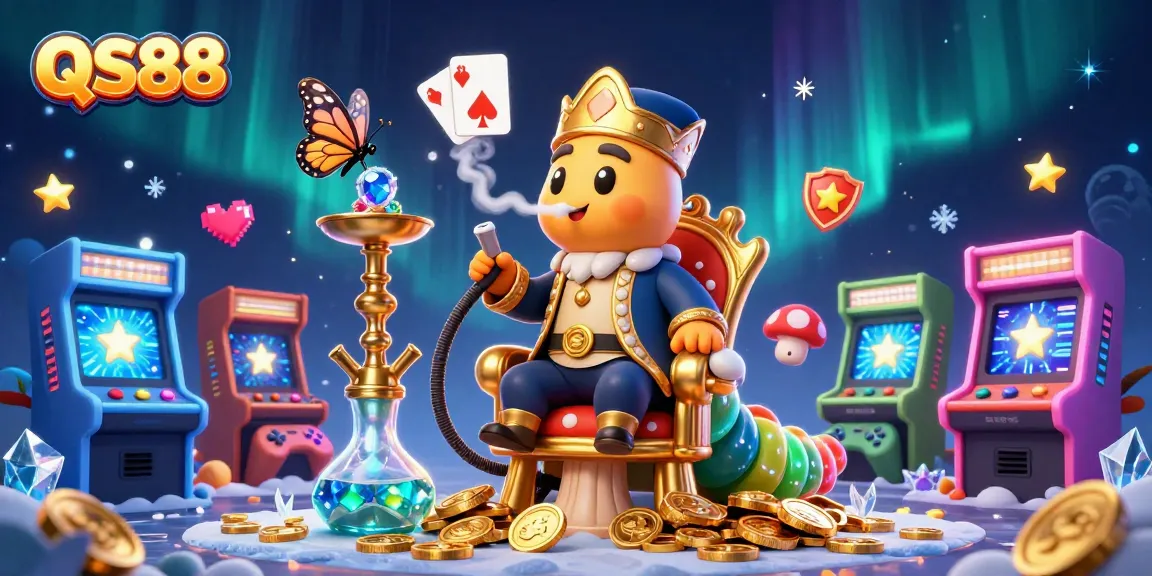Engage with QS88's vibrant casino scene featuring a sultan-themed caterpillar master enjoyably blowing smoke ring poker hands.