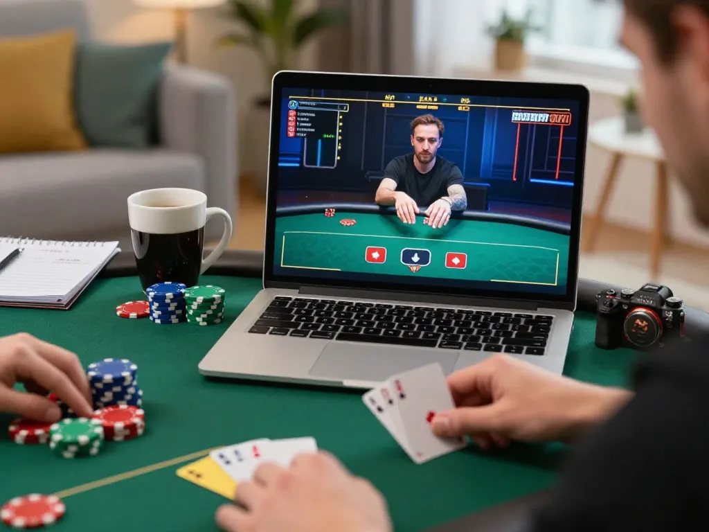 Engaging poker gameplay at nhà cái 5679, showcasing online strategy in a cozy setting.