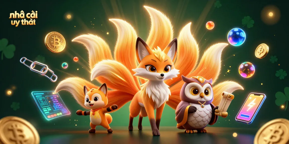 Experience the dynamic world of nhà cái uy tín with vibrant 3D character illustration featuring a mystical fox and an owl sage.