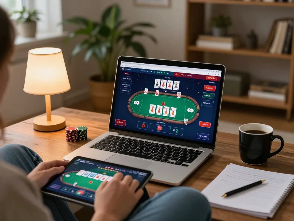 Engaging in online gaming on CM88 while examining poker strategies at home