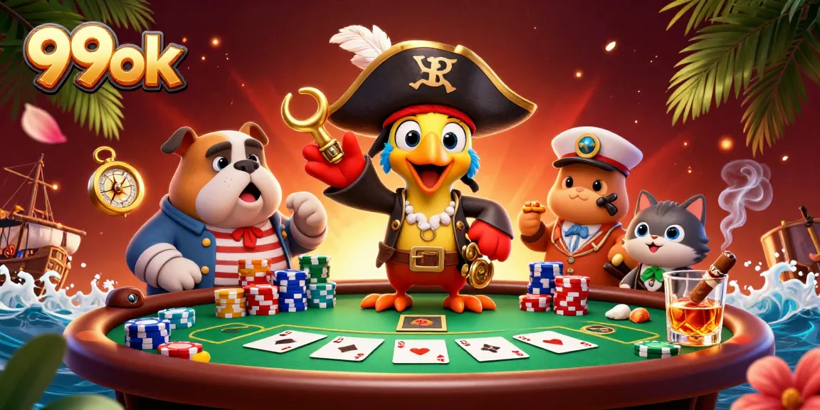 Engage in thrilling gameplay actions at 99ok casino featuring pirate characters and exciting poker elements.
