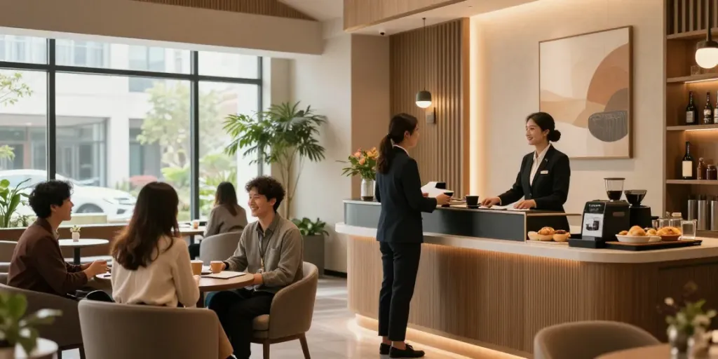 Experience comfort at ROKOK88 hotel lobby with inviting atmosphere and stylish design.