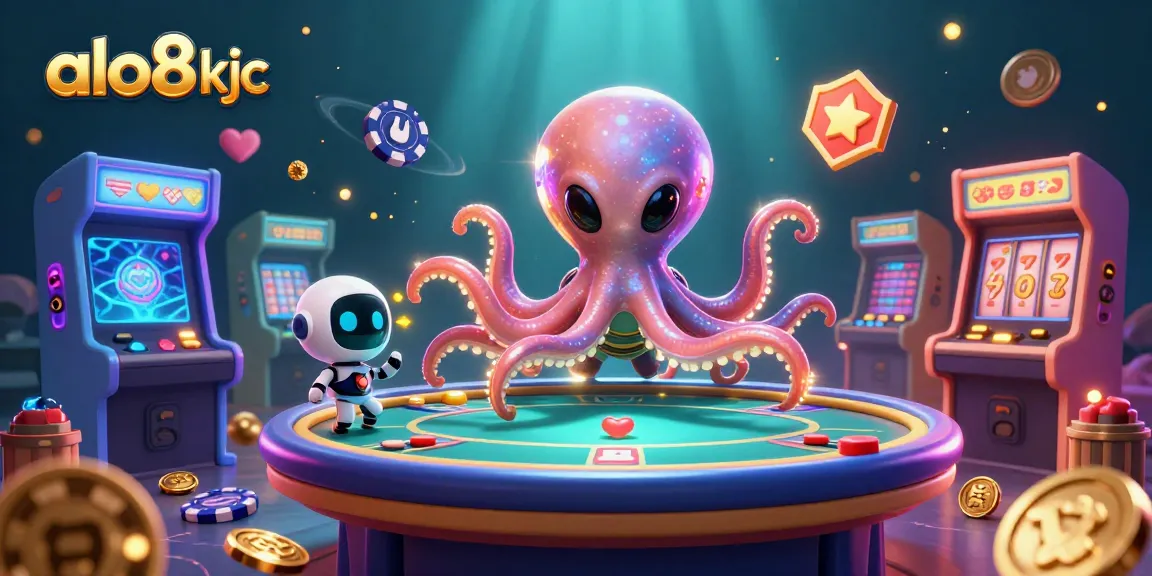 Experience thrilling gaming action at alo8 kjc with vibrant 3D illustrations of an alien octopus in a casino!