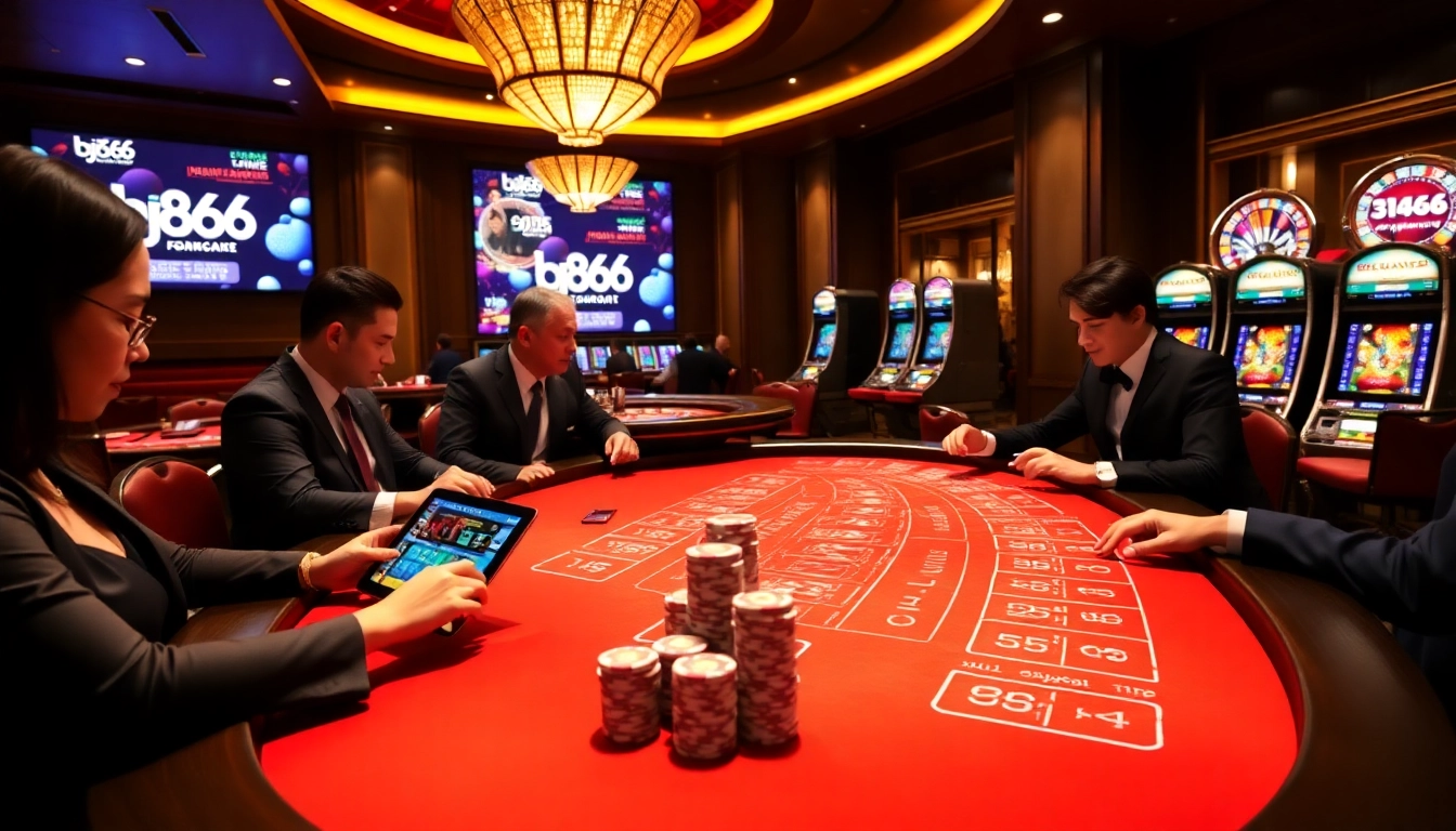 Experience the excitement of bj66 with a vibrant casino scene showcasing high-stakes betting.