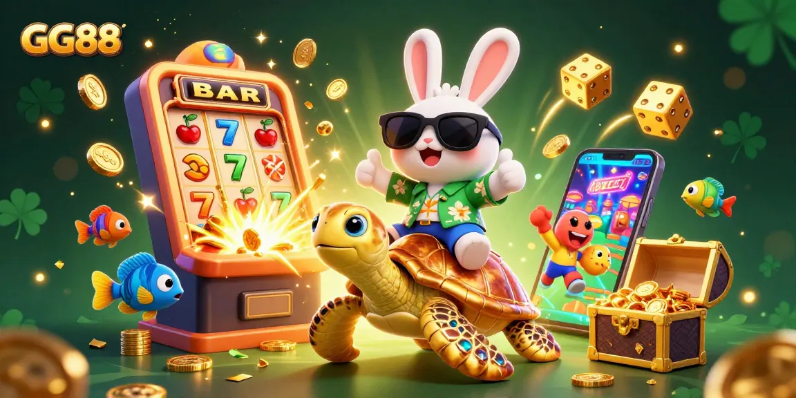 Engage with GG88's vibrant casino ambiance featuring a lucky rabbit and treasures.