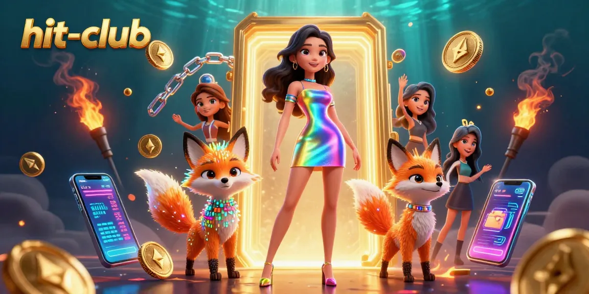Experience hit-club with thrilling slot games in a vibrant 3D casino illustration.