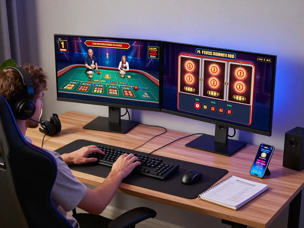 Engaged user strategizing on s666hn online casino games in a modern gaming setup.