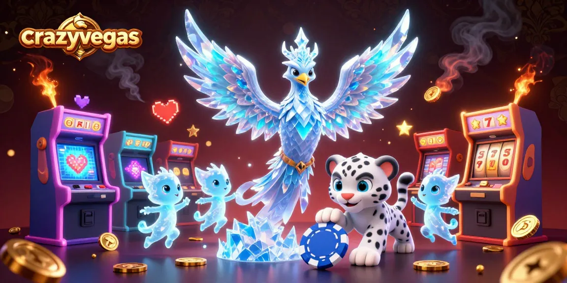 Experience the thrill of crazyvegas with a vibrant scene featuring an ice phoenix and poker-themed elements.
