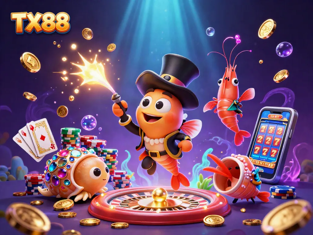 TX88 engages players with a thrilling underwater casino scene featuring golden coins, treasure, and vibrant characters.