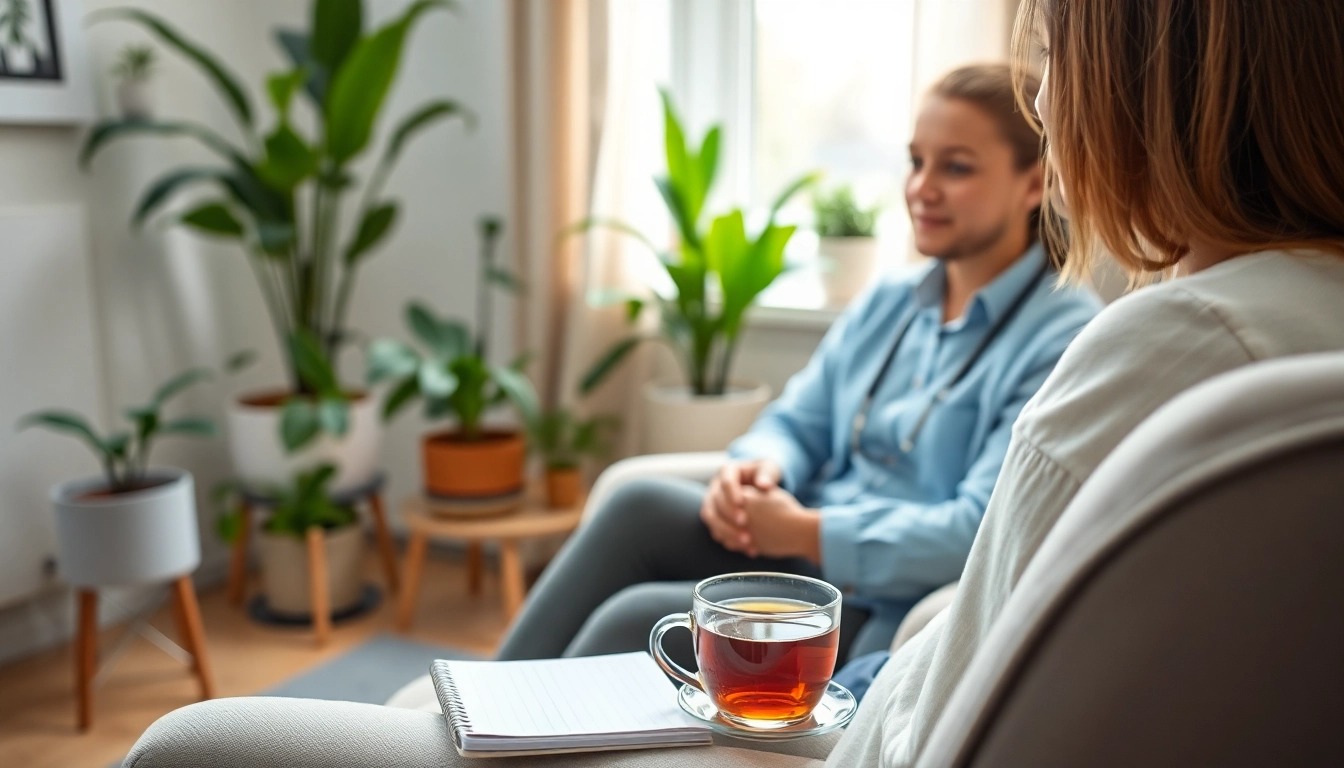 Helping individuals with mental health tips in a serene therapy setting.