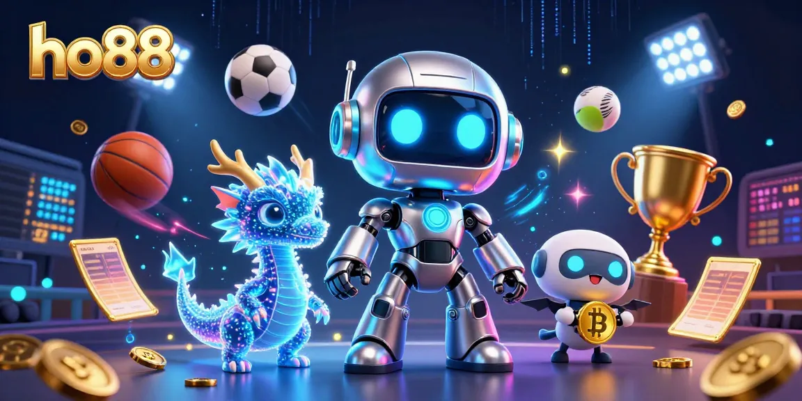 Experience the thrill of betting with ho88, featuring a vibrant robot mascot, AI companions, and sports elements.