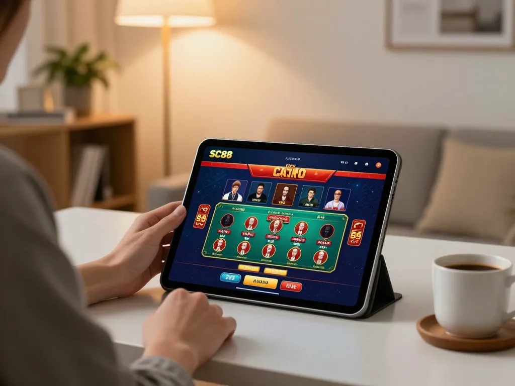 Engaging with the SC88 casino app on a tablet for dynamic online gambling experience.