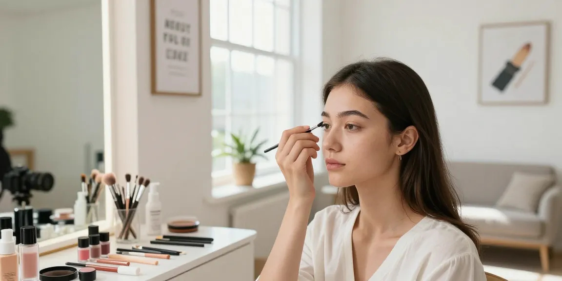 Klant ontvangt powder brows in een modern beautystudio, waarbij het transformerende proces en de krachtige sfeer worden benadrukt.