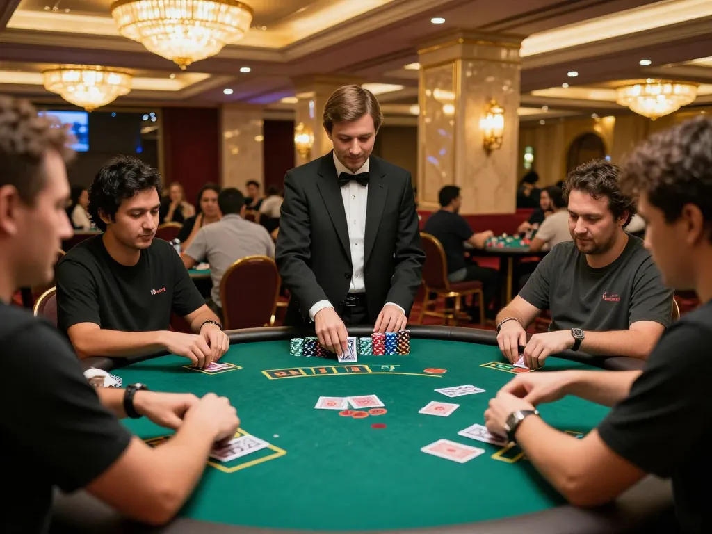 Players at MM88 casino poker tables engaging in strategic gameplay during an energetic night.