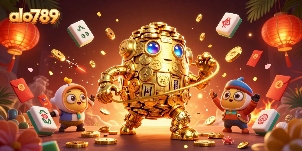 Experience vibrant gaming with alo789, featuring dynamic slot symbols in a lively casino scene.
