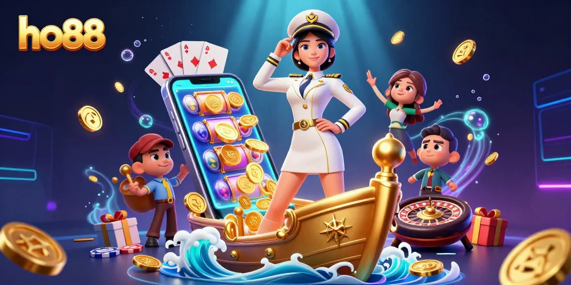 Experience thrill with ho88 as golden coins and slots populate an immersive casino scene.