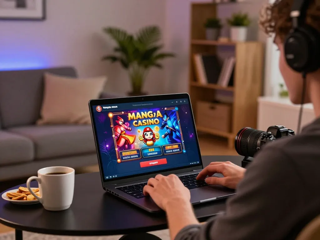 Manga Casino inloggen op een laptopscherm tijdens een meeslepende thuisgamesessie.